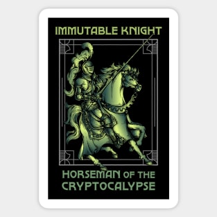 Immutable Knight - Horseman of the Cryptocalypse (black background) Sticker